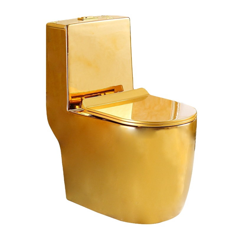 Home Bathroom Ware - ชุดสุขภัณฑ์ห้องน้ำสุดหรูหราทันสมัย สีทองเคลือบเซรามิก ระบบชำระล้างสองชั้น พร้อมระบบระบายน้ำแบบไซฟอน S-Trap สำหรับบ้าน