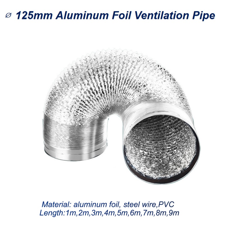 Home Bathroom Ventilation - สายอากาศอลูมิเนียมฟอยล์125มม., ท่อควันปรับขนาดได้ท่อระบายควันสำหรับใช้ในห้องครัว