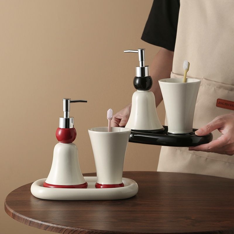 Home Bathroom Ware - ขวดเซรามิกสำหรับใส่โลชั่นในห้องน้ำ ขวดแยกสำหรับใส่เจลล้างมือ แก้วบ้วนปาก ถาด อุปกรณ์สุขภัณฑ์ ชุดอุปกรณ์ล้างหน้าสำหรับห้องน้ำ