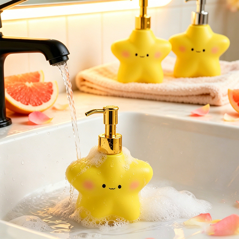 Soap Dispenser Pump - ขวดปั๊มสบู่เหลวเรซิ่นรูปดาวน่ารัก สำหรับเติมได้ ใช้ตกแต่งโต๊ะอ่างล้างหน้าในห้องน้ำ