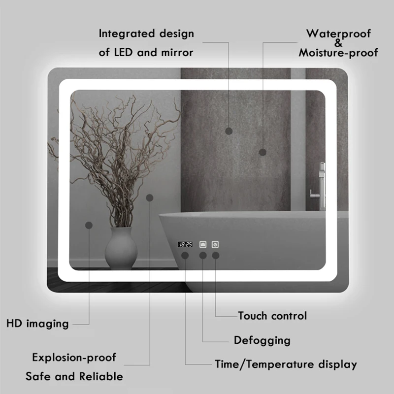 กระจกห้องน้ำ 70x90 ซม. ทรงสี่เ - Bathroom Mirror Led บทวิจารณ์และราคา