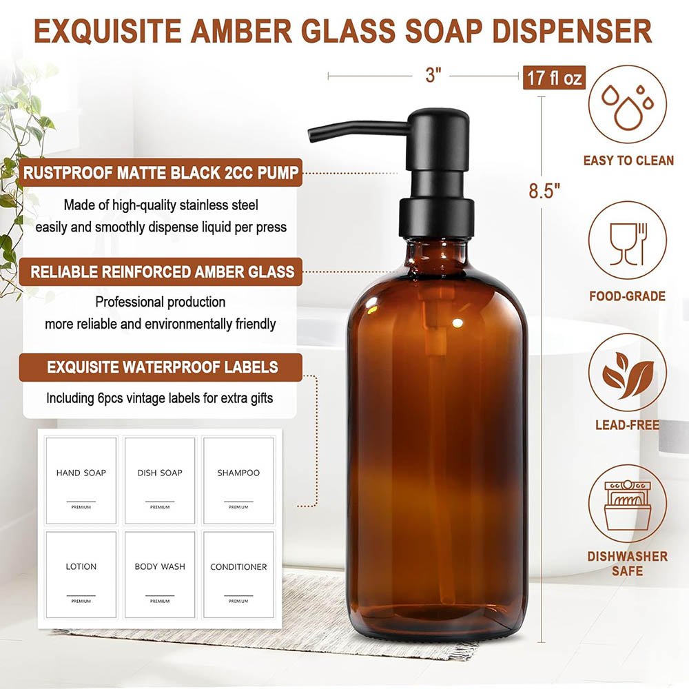 ขวดสบู่แก้วสีเหลืองอำพัน 2 ชิ้ - Soap Dispenser Pump บทวิจารณ์และราคา